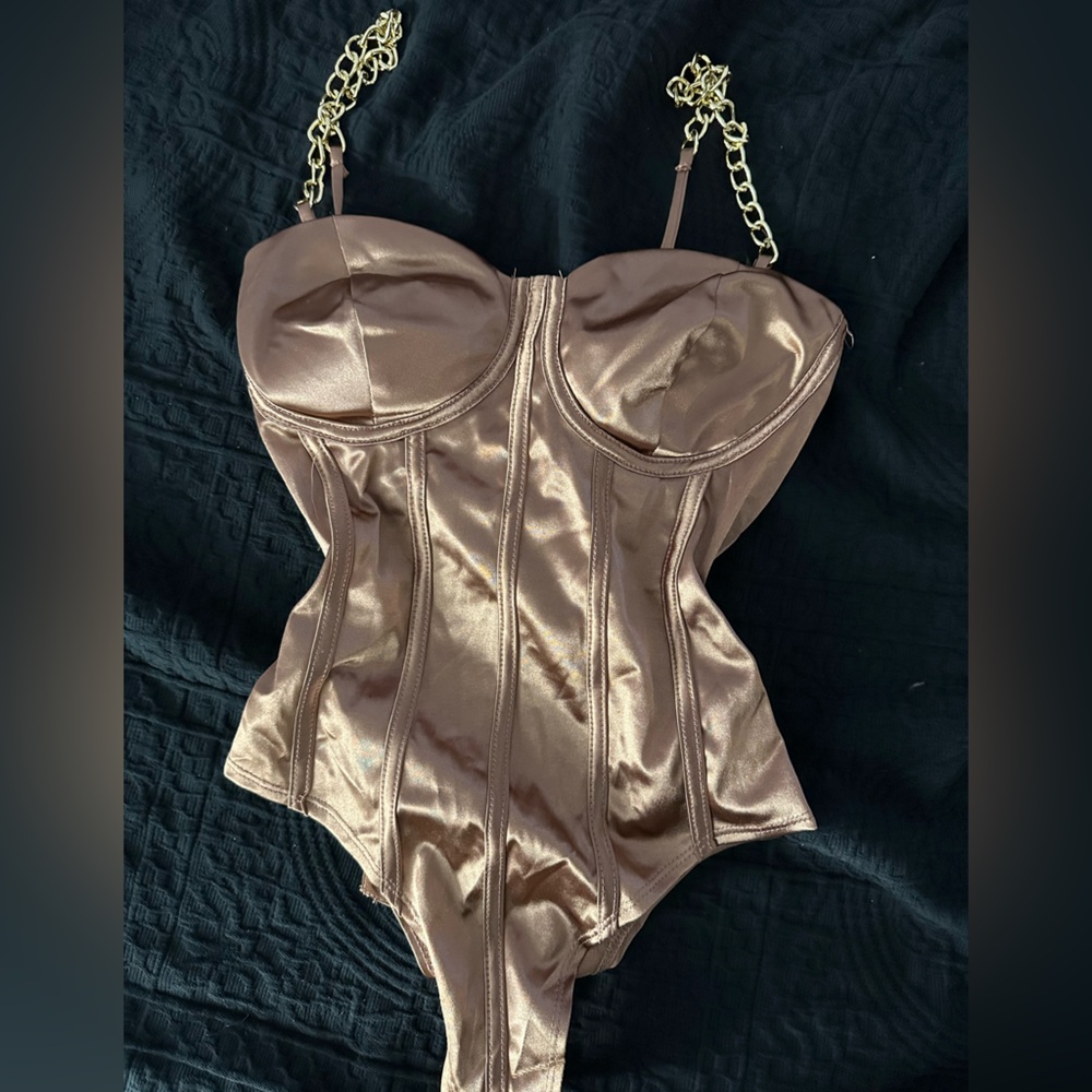 Sleek Gold Bodysuit with Chain Straps
